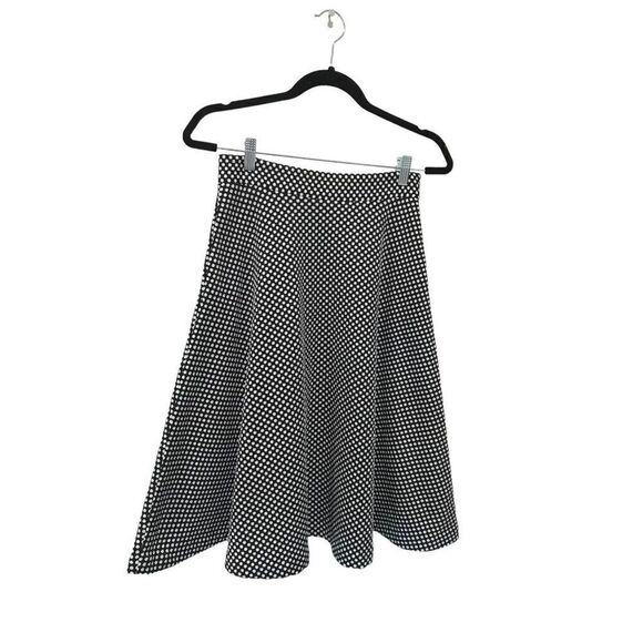 Banana Republic Black White Spotted Pleated Flowy Midi Skirt Size 2 Business - Picture 1 of 9